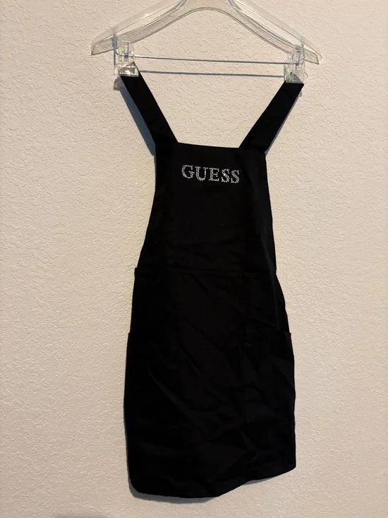 GUESS Black Rhinestone Logo Pinafore Dress - Picture 3 of 4